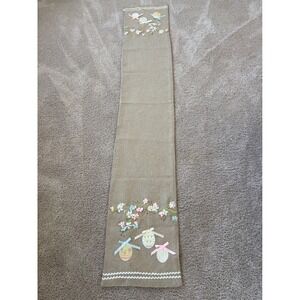 Easter Table Runner Embroidered Eggs Ribbon Floral Pastel Ric-Rac Tan 
12.5x72